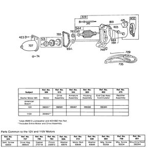 Electric Starter Diagram and Parts List for 130202-0075-XX  Briggs and Stratton Engine